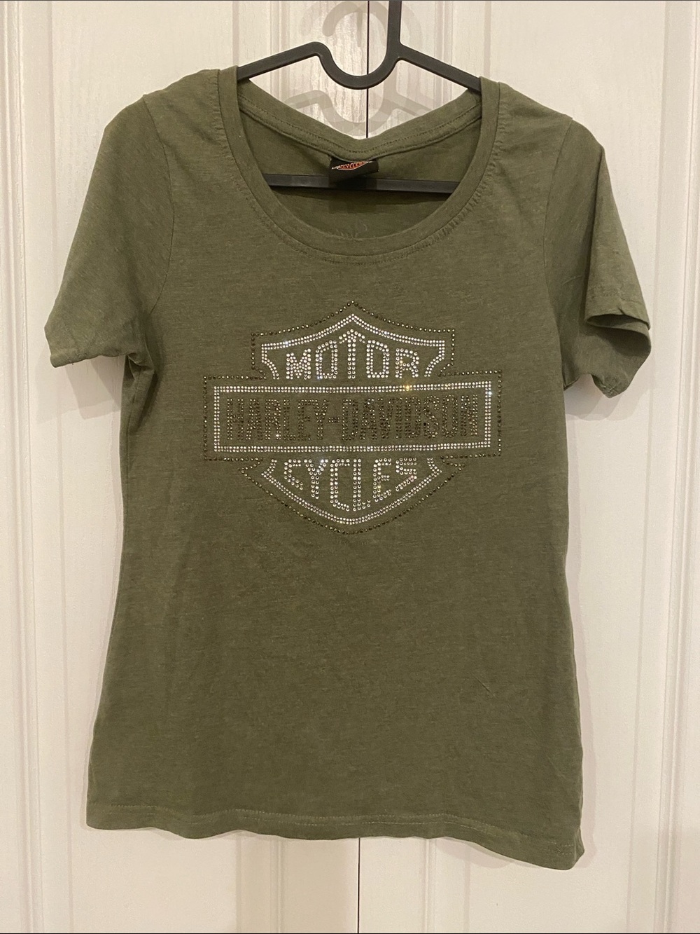 Sz Small STURGIS Harley-Davidson Olive Green Rhinestone Bar and Shield